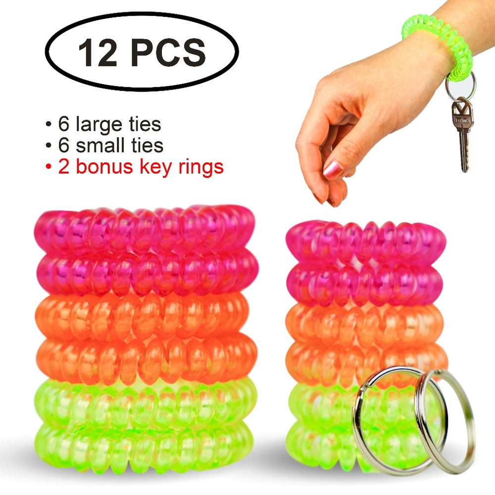 😘NWT 12 Pcs 3 Colors Spiral Hair Tie -Neon Set 😍